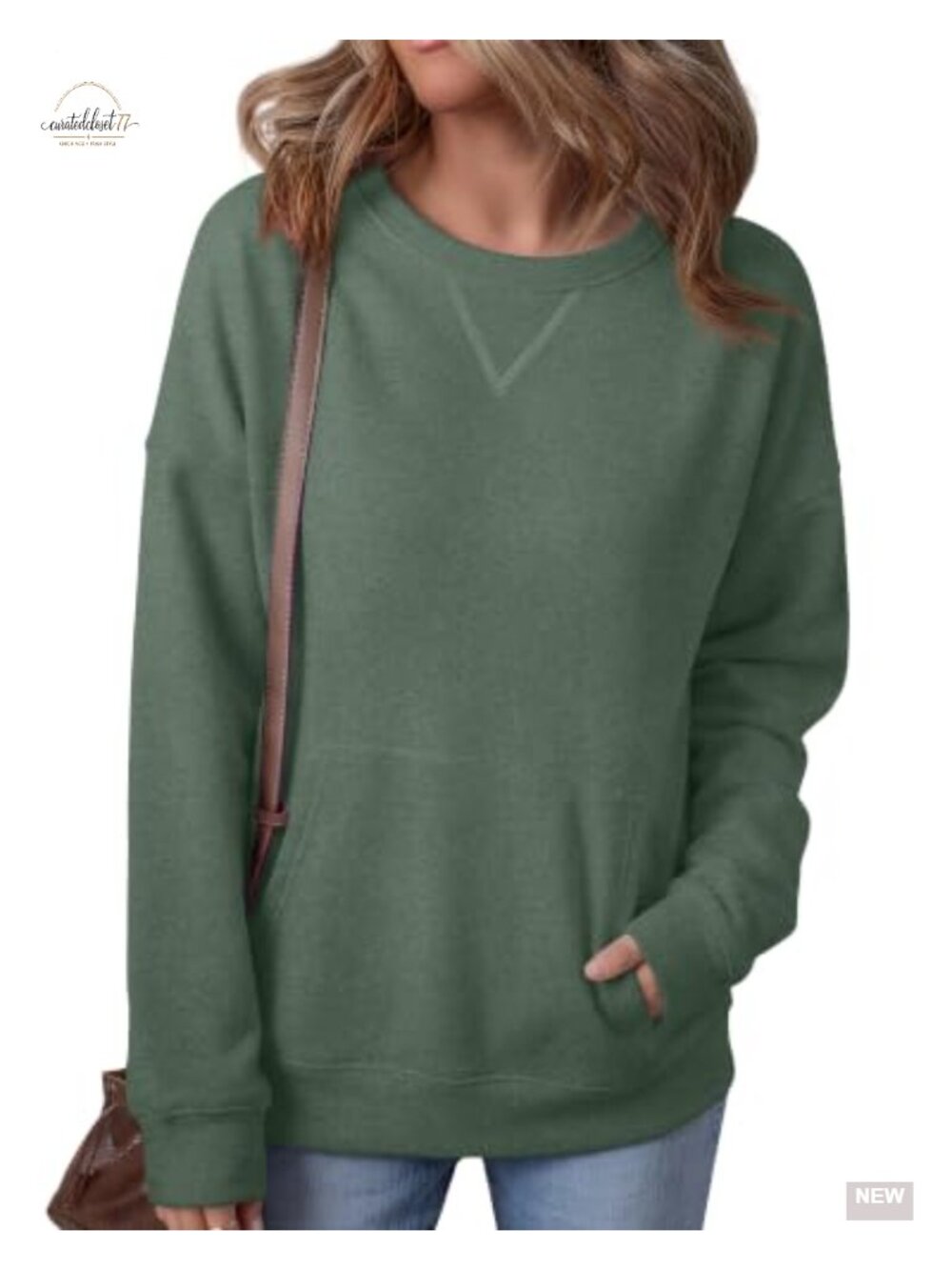 Women's Crew Neck Long Sleeve Lightweight Sweatshirt Pullover with Kangaroo